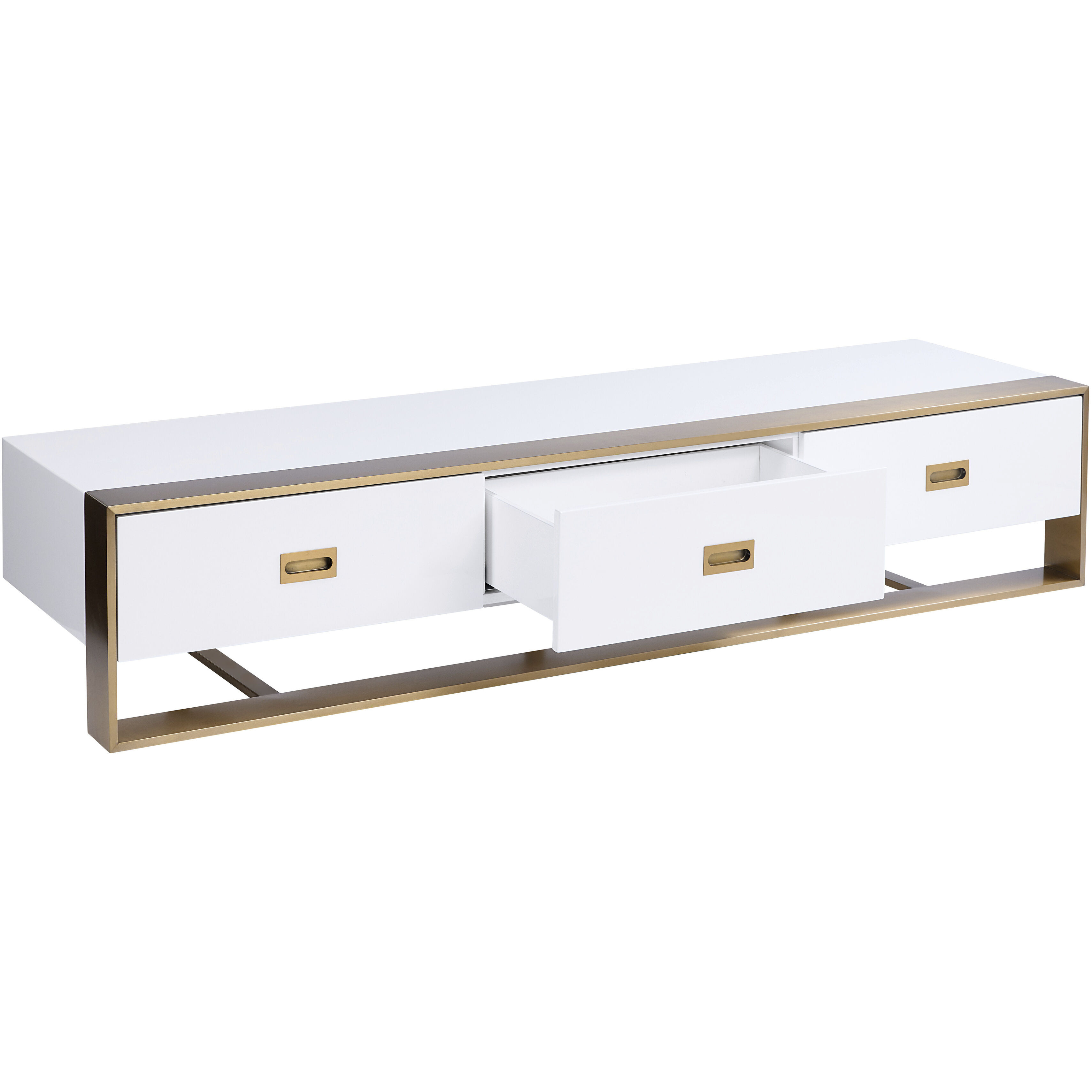 Brielle 80 inch High Gloss White / Gold Media Console & Cabinet